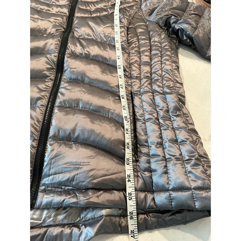 Andrew Marc Womens XL Metallic Gray Packable Lightweight Puffer Down Hood Jacket - Picture 8 of 11